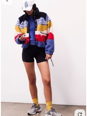 Women’s fuzzy fleece multi colored button down sherpa jacket